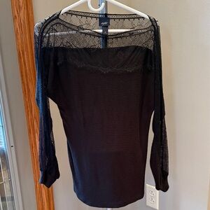 Buckle Day Trip Black Sheer Lace sleeve Sweater